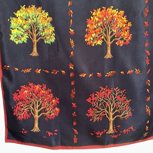 Vintage Talbots Seasonal Life of a Tree Red, Blue, Brown & Green Square Scarf - Picture 4 of 6